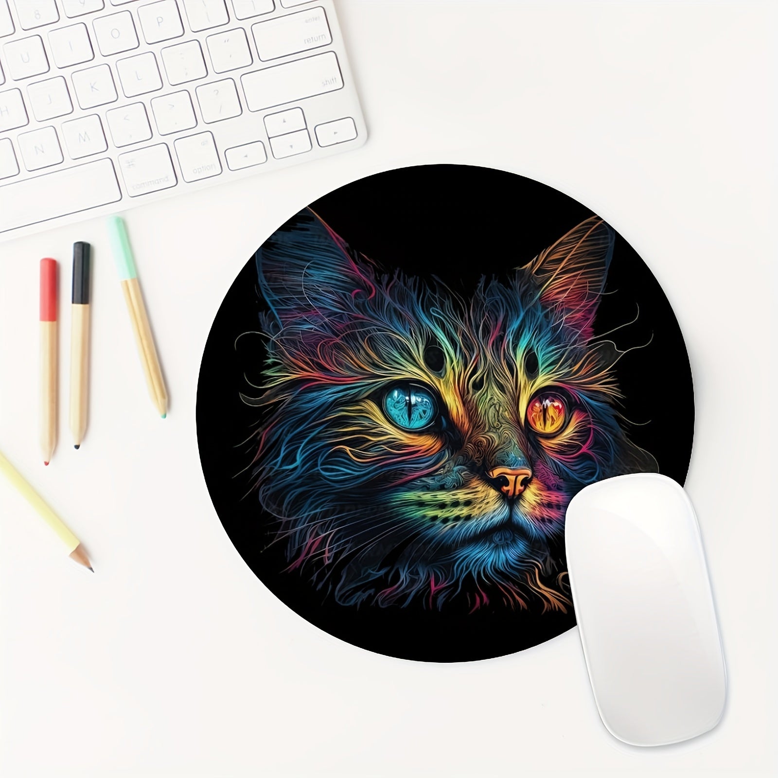 Cat Gaming Mouse Pad for Women & Girls, Non-slip Round Mousepad