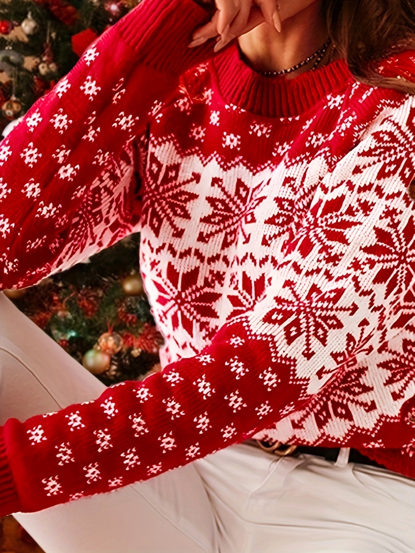Colorblock Snowflake Print Christmas Sweater