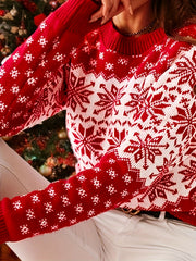 Colorblock Snowflake Print Christmas Sweater