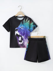 Boy's Lion Pattern 2pcs T shirt & Shorts Set for Summer