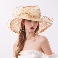 Wide Brim Organza Sun Hat Sequins Embroidery Bridal Wedding Cap