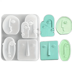Abstract Face Silicone Mold 4pcs for Soap Candle Plaster Resin Pendant Gift