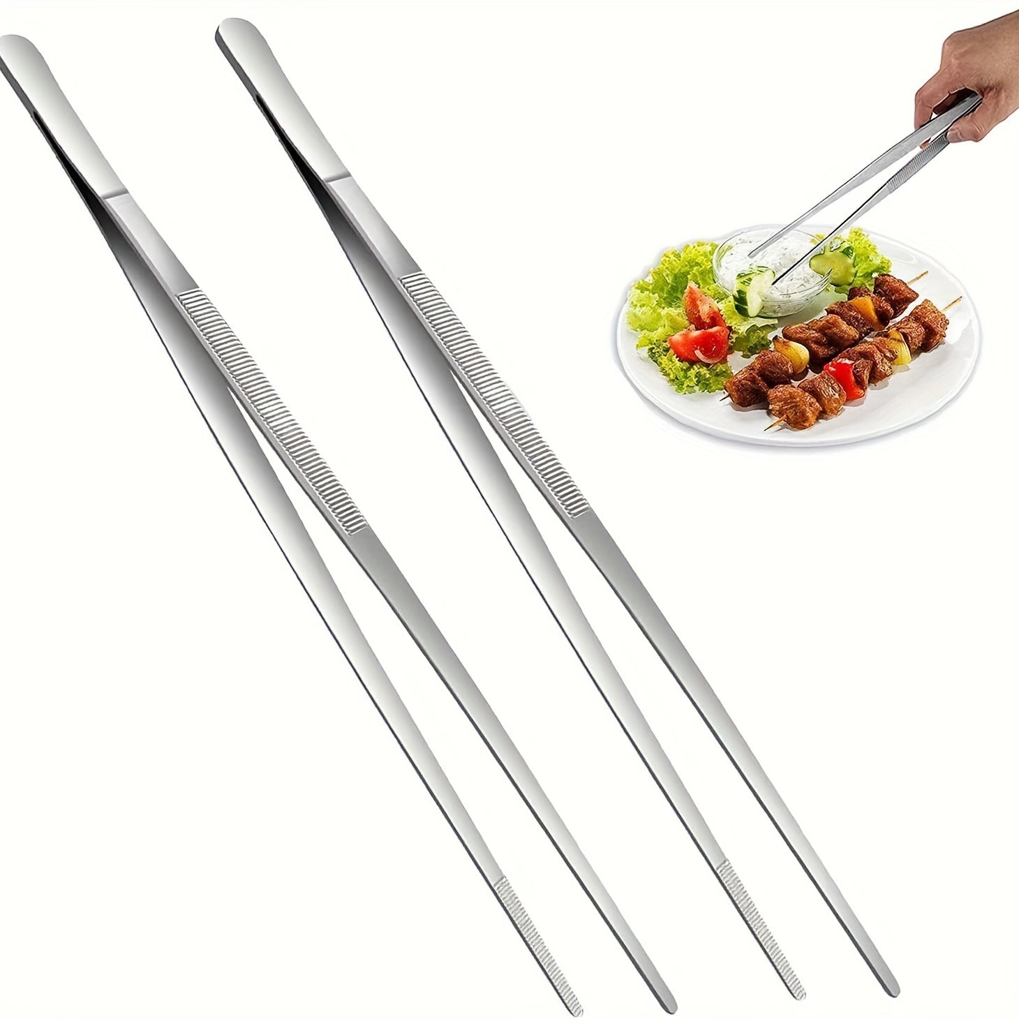 2PCS Stainless Steel Food Tongs Churrasco Tweezers Clip