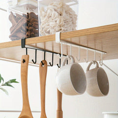 6 Hook Under Cabinet Storage Rack Kitchen Accessory for Mugs & More