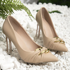 Metal Chain Knot High Heel Pumps Pointed Toe Shoes