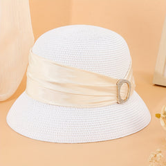 Ribbon Decor Straw Bucket Hat Sun Hat French Style Beach Hats For Women