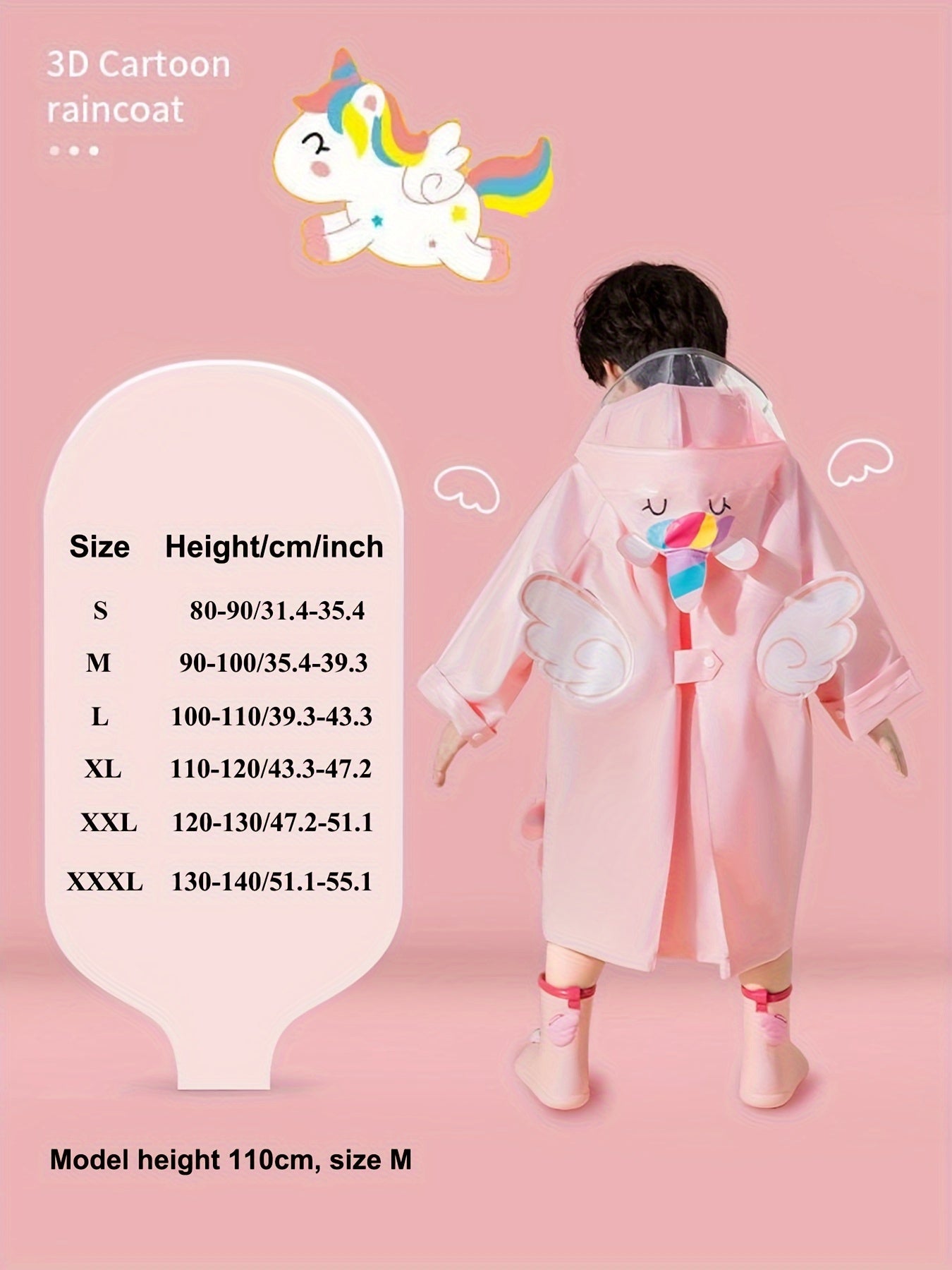 Cartoon Graphic Waterproof Hooded Raincoat Poncho For Kids