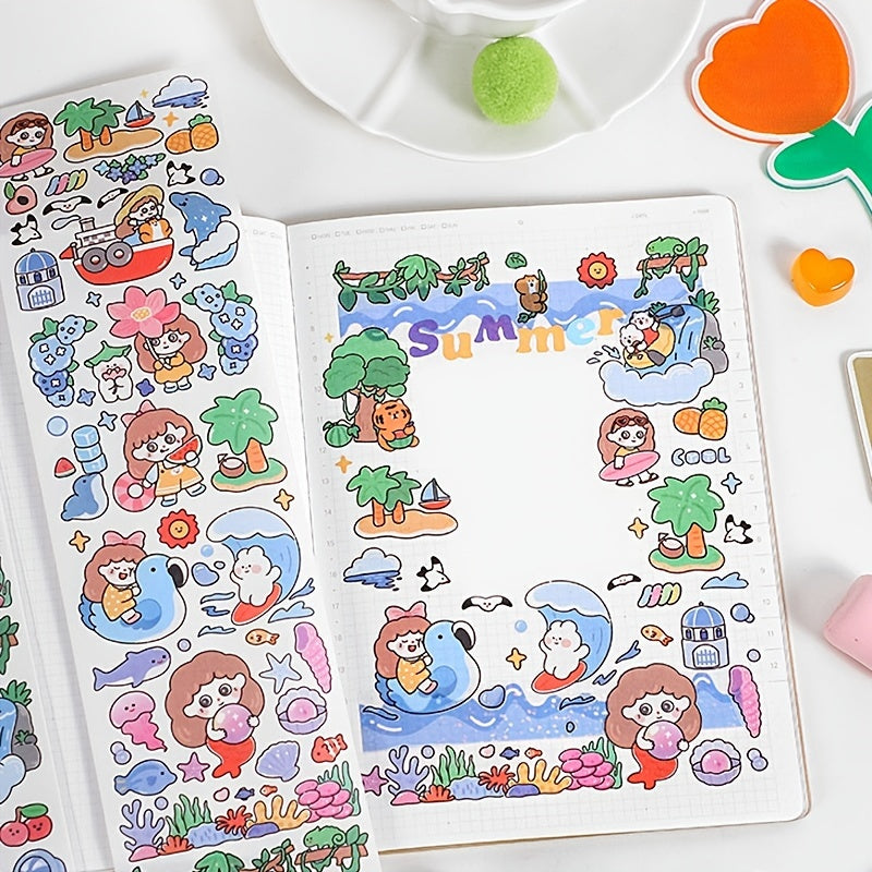 Cartoon Holographic Sticker Long Strap Tape 4pcs 13.78in 2.76in