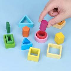 Wooden Sorting Stacking Toys Geometric Figure Building Educational Toys