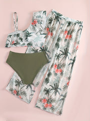 Girl's Bikini Swimsuit 3pcs Ruffle Decor Camisole & Briefs & Pants Set