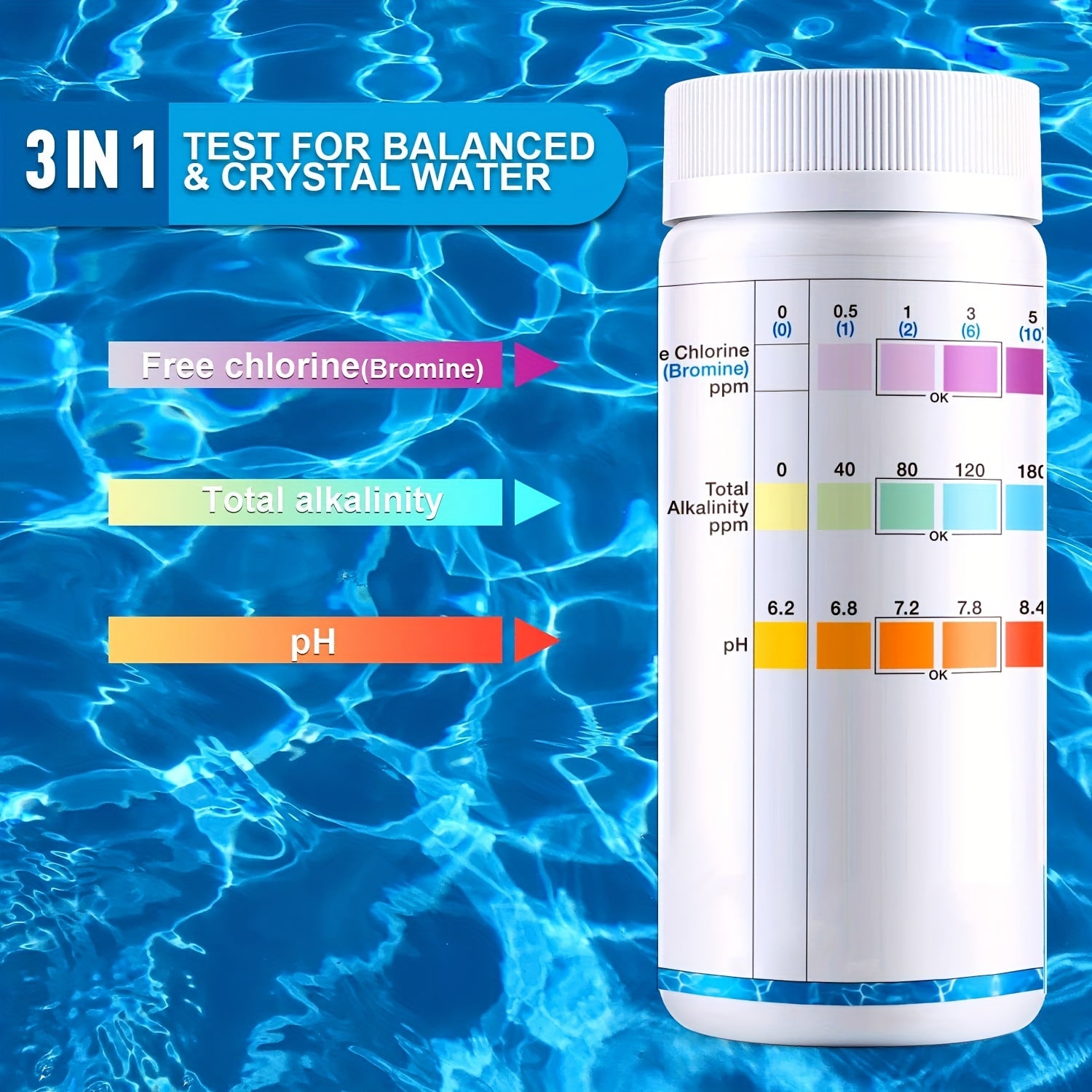 100pcs Hot Tub Test Strips 3 In 1 Pool Test Strips Accurate