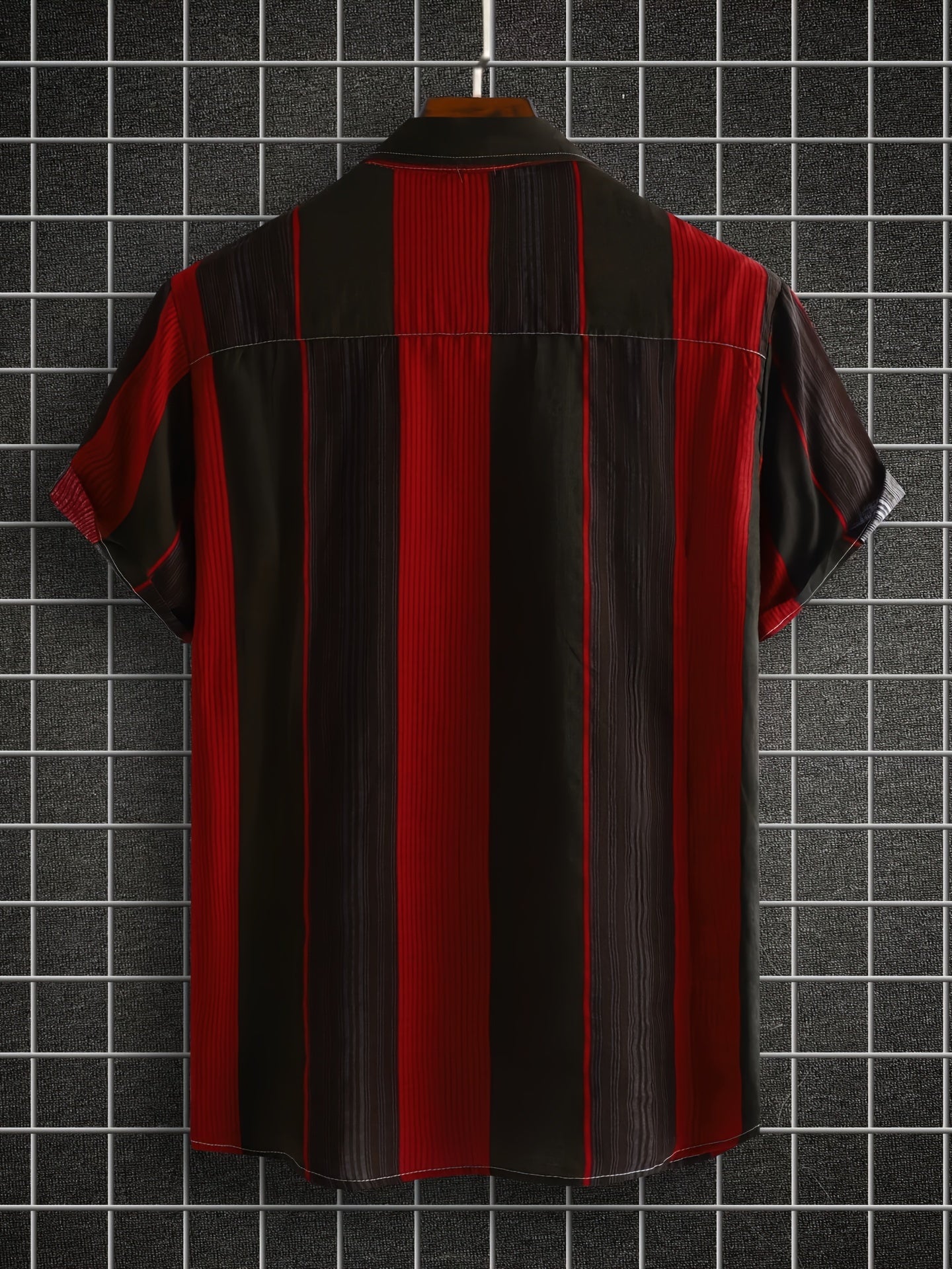 Men's Casual Red Stripe Short Sleeve Shirt Hawaiian Style