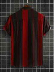Men's Casual Red Stripe Short Sleeve Shirt Hawaiian Style