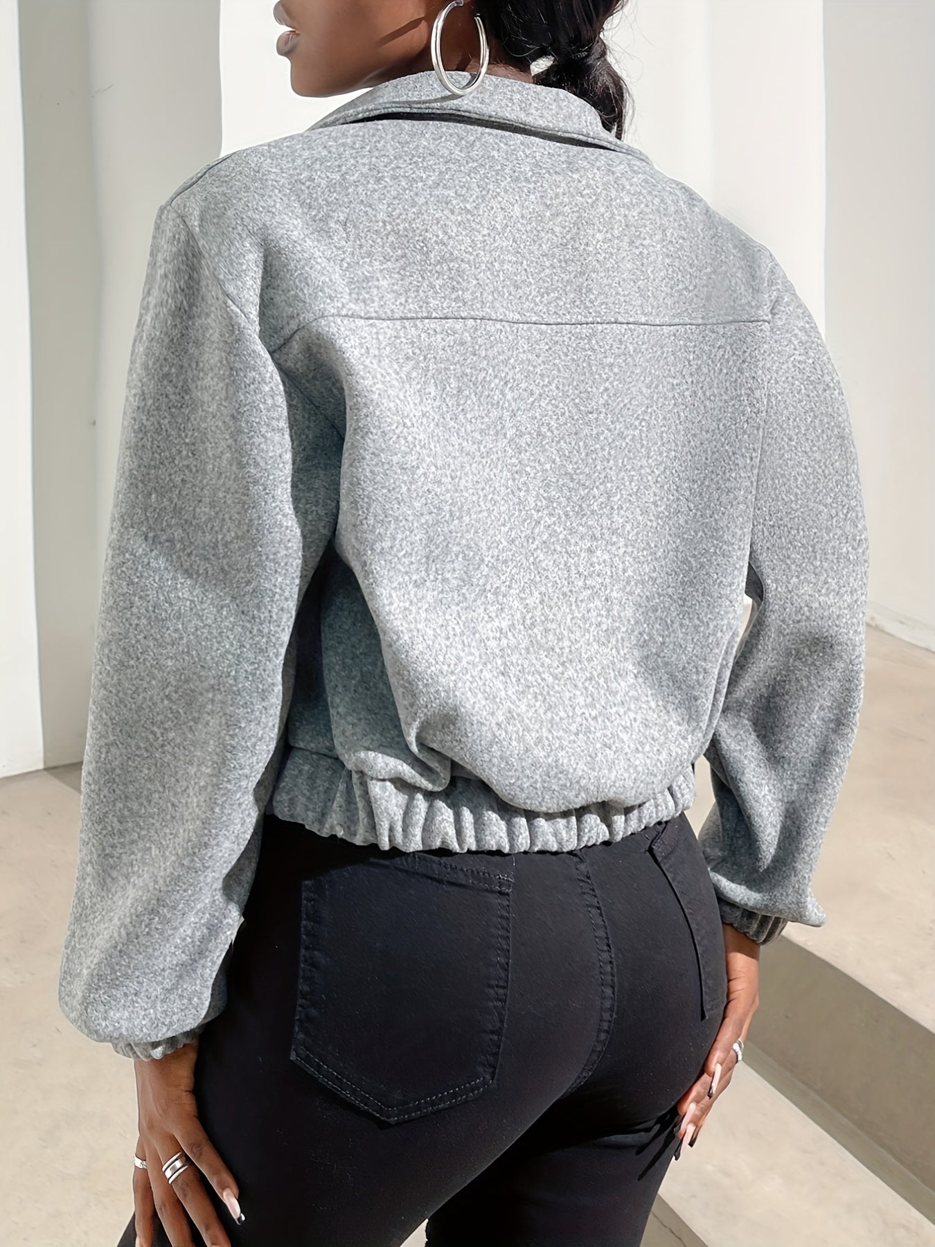 Zip Up Solid Jacket Long Sleeve Outerwear