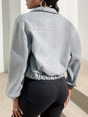 Zip Up Solid Jacket Long Sleeve Outerwear
