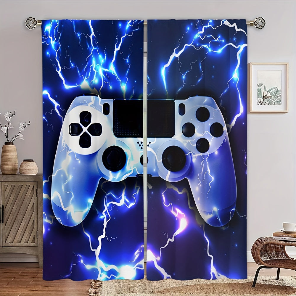 2 Panels Gamepad Printed Window Curtains