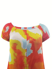 Tie Dye Puff Sleeve Jumpsuit Medium Stretch with Pockets