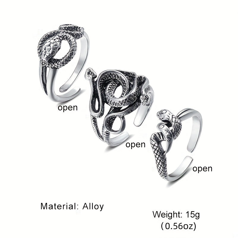 Punk Style Vintage Snake Pattern Zinc Alloy Adjustable Cuff Ring