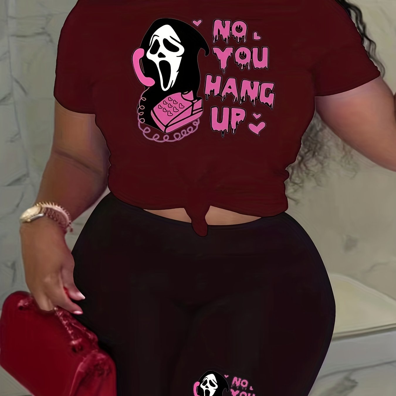 No You Hang Up Print 2pcs Set Short Sleeve T Shirt & Shorts