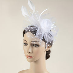 Women Flower Veil Mesh Feather Fascinator Tea Party Bridal Derbyhat