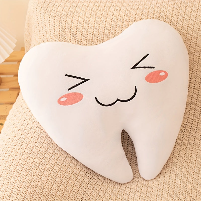 Tooth Shaped Plush Toy with Expressive Faces Earthy Yellow Mixed Color