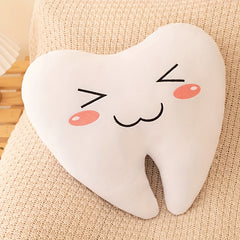 Tooth Shaped Plush Toy with Expressive Faces Earthy Yellow Mixed Color