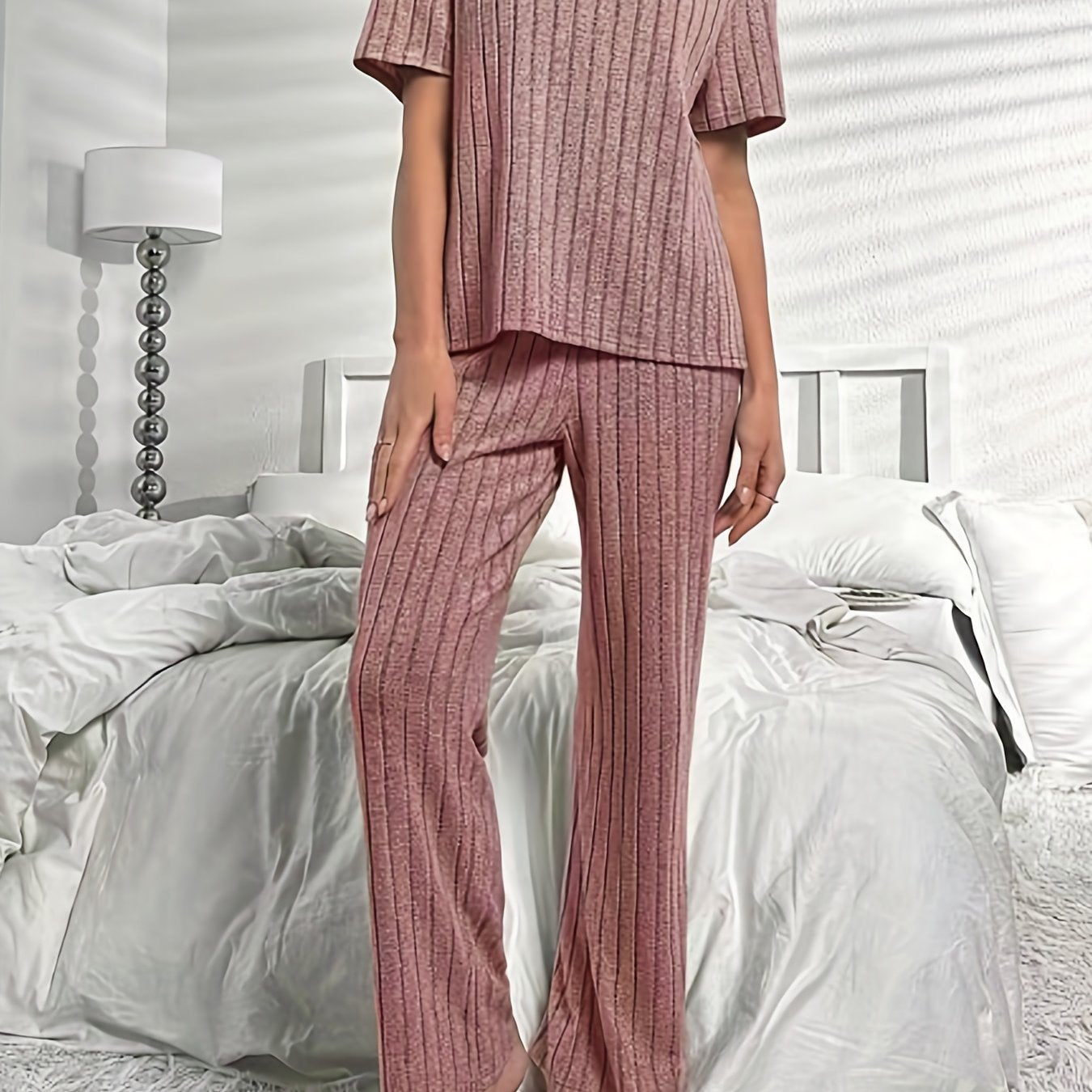 Short Sleeve Crew Neck Lounge Set Top & Pants