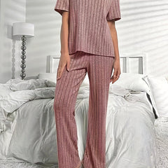 Short Sleeve Crew Neck Lounge Set Top & Pants