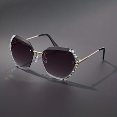 Rimless Ombre Lens Sunglasses Rhinestone Decor Glasses