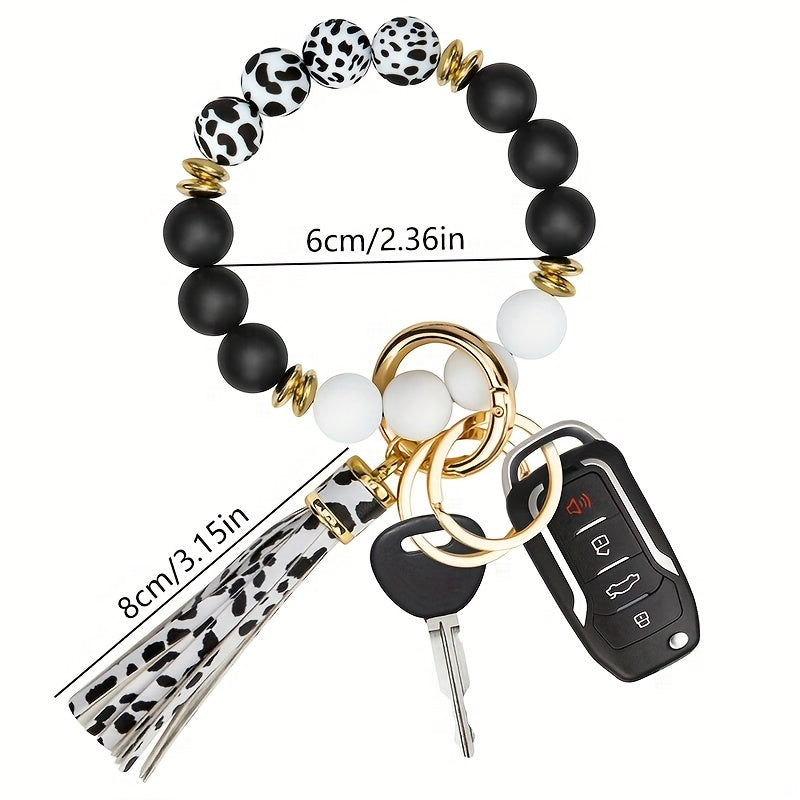 Silicone Beaded Bracelet Keychain Floral Beaded Bangle Key Ring Pendant