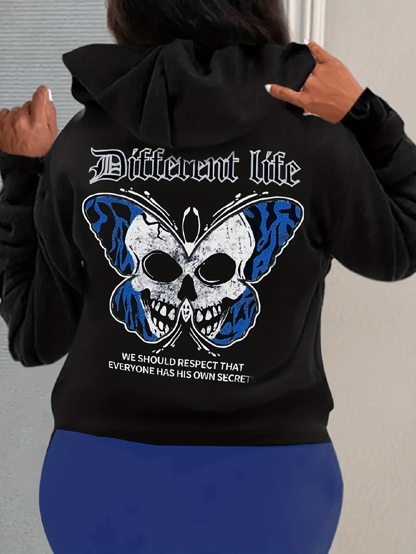 Goth Outfits Skull & Slogan Print Hoodie & Jogger Set