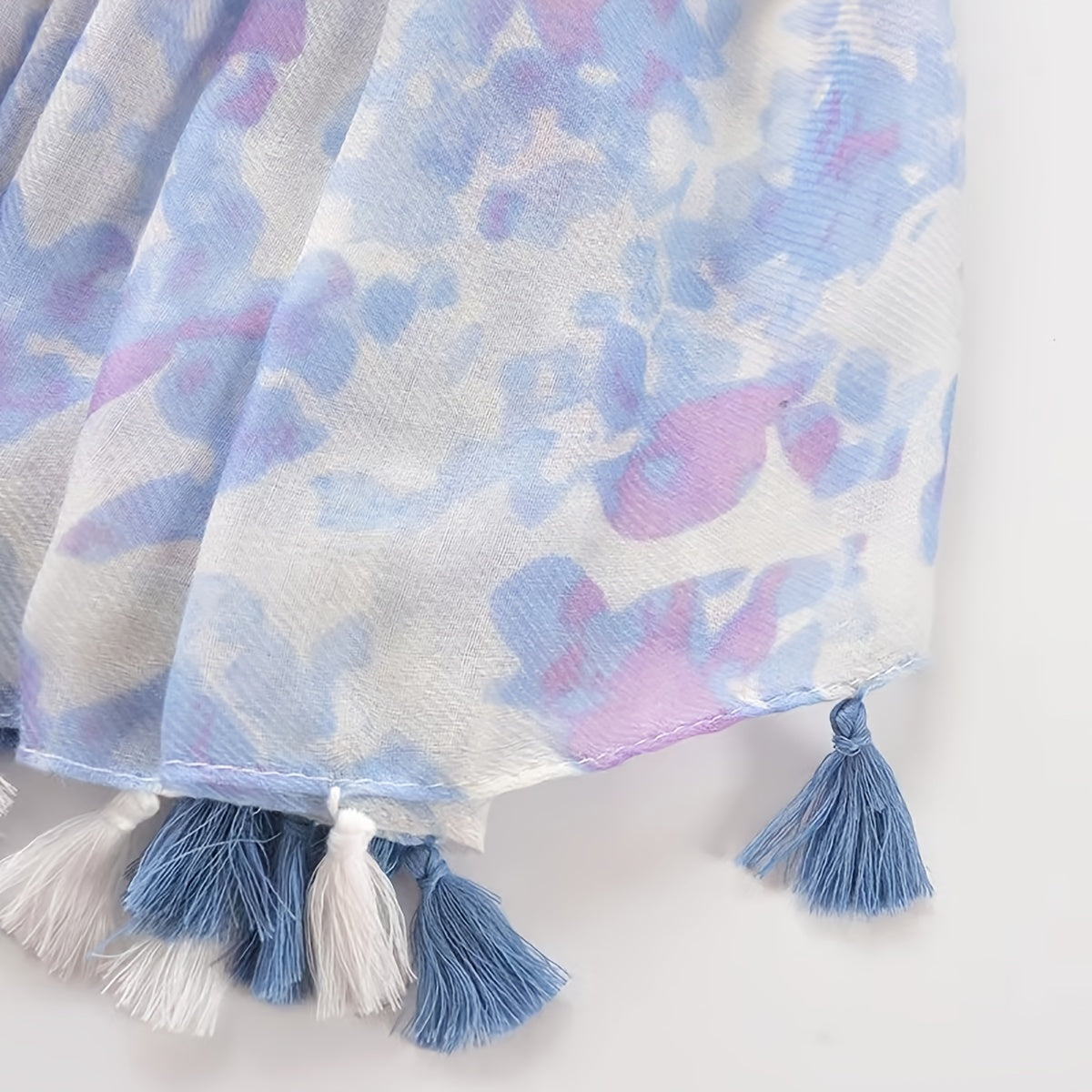 Light Purple Floral Scarf Shawl Breathable Tassel Warm Neck Scarf