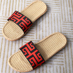 Women's Colorful Knit Strap Sandals Slip On Open Toe Flat Shoes
