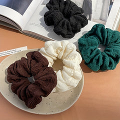 Large Flower Scrunchie Hair Tie Retro Crinkle Bun Hair Rubber Band Accessory