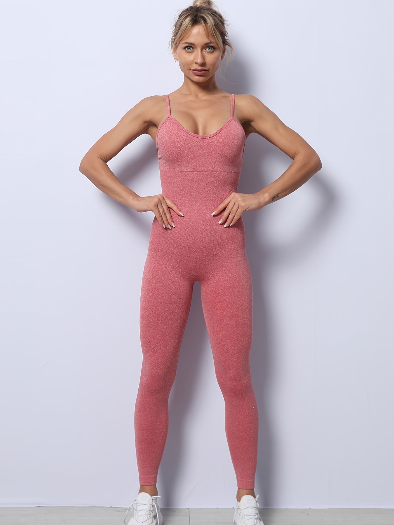 Solid Camisole Catsuit Stretchy Yoga Bodysuit Women's Activewear