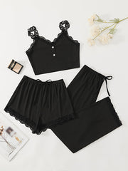 Lace Stitching Lounge Set V Neck Cami Top & Shorts Women's Loungewear