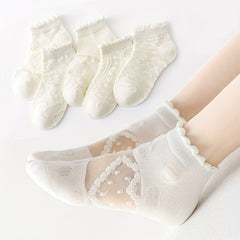 5 Pairs Girls Stitching Mesh Lace Socks for Summer