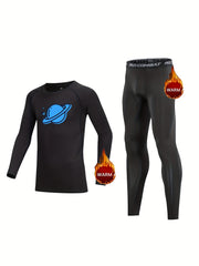 2pcs Kids Planet Pattern Compression Fleece Sets