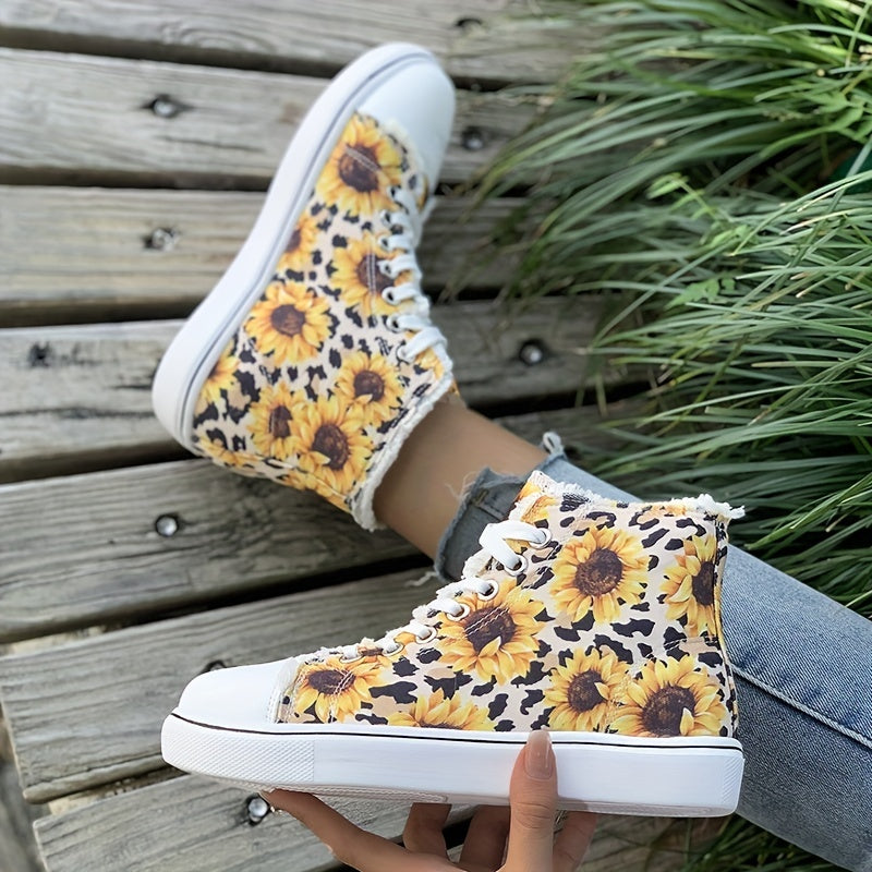 Sunflower Leopard Print Canvas High Top Sneakers