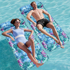 Large Leaf Pattern Pool Float with Headrest, 2 Pillows, PVC Material