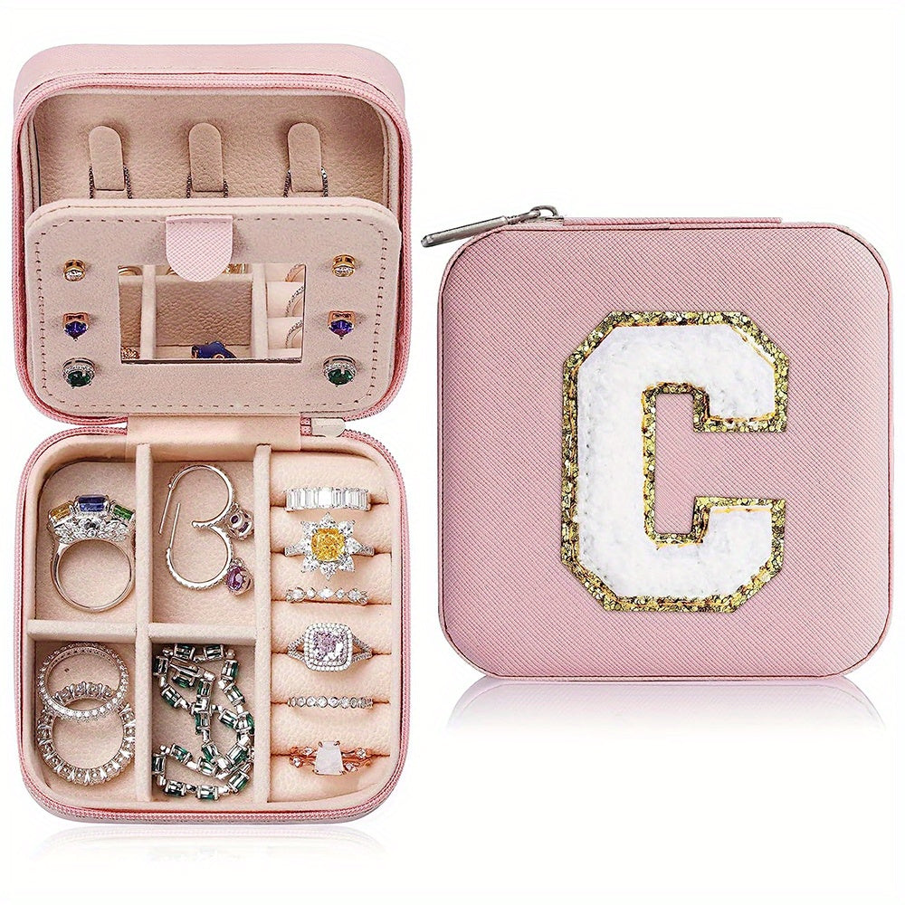 Personalized Initial Jewelry Organizer Travel Case Mirror Box for Teen Girls