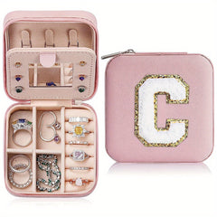Personalized Initial Jewelry Organizer Travel Case Mirror Box for Teen Girls
