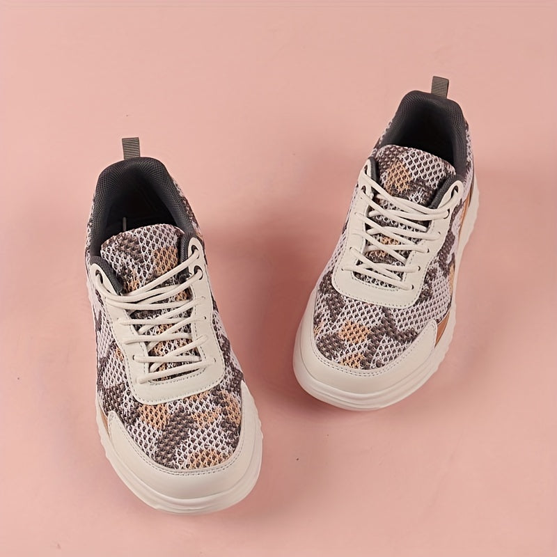 Women's Platform Mesh Sneakers Low Top Lace Up Casual Shoes