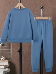 Boy's Soccer Print 2pcs Set Geometric Pattern Sweatshirt & Sweatpants