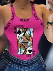 Poker Queen Print Slim Cami Top for Women