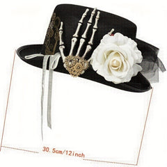 Gothic Steampunk Top Hat Skull Skeleton Claw Rose Halloween