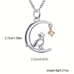 Girl's Moon Cat Pendant Necklace And Generous Pendant Jewelry Gift
