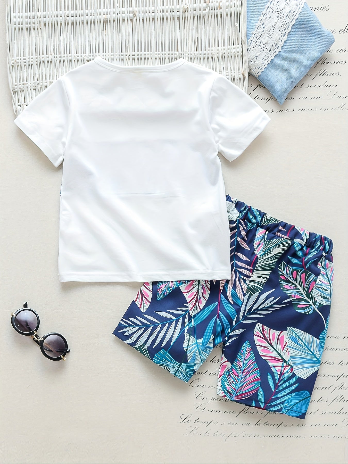 Boys Leaf Outfit Shorts & T-shirt Crew Neck Casual Kids Clothes
