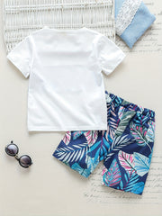 Boys Leaf Outfit Shorts & T-shirt Crew Neck Casual Kids Clothes
