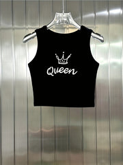 Queen Print Crop Tank Top Sleeveless Sexy Casual Top